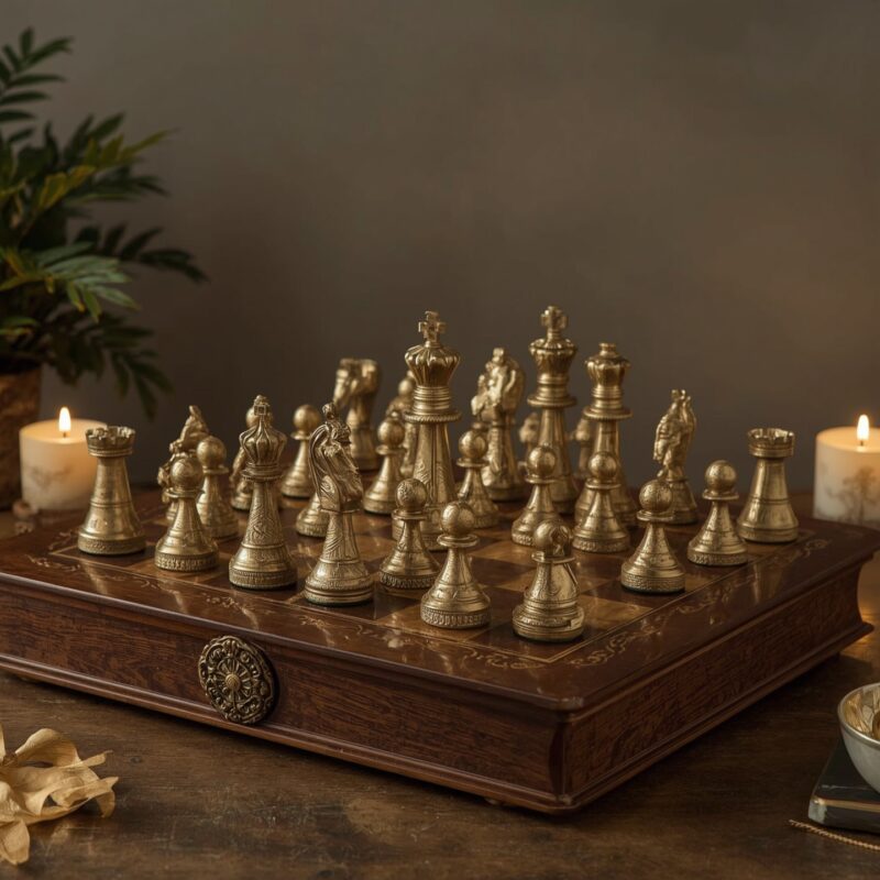 Antique Reproduction Brass Chess Set